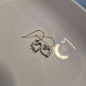 Gold Plated Sterling Silver Heart Dangle Earrings with Genuine Diamond Accents
